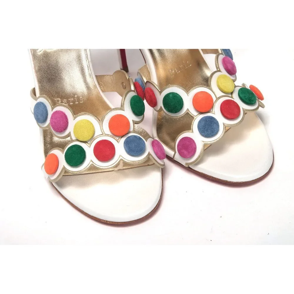 Christian Louboutin White Multicolor Spot Design High Heels Shoes Sandal - Picture 2 of 10